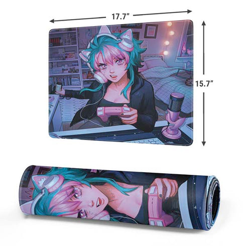 Anime Catgirl Gamer Nerd by Ivy Dolamore Gaming Mouse Pad